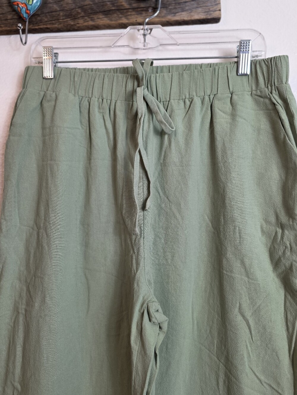 Light Sage Wide-Leg nonfunctional Drawstring Pants Cute Out XLarge Cotton New - Picture 4 of 16